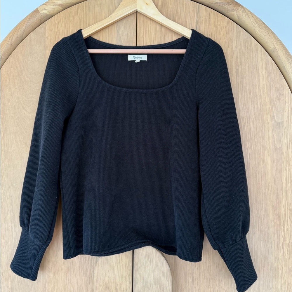 Madewell Black Textured Top Large Cuffs Size M
